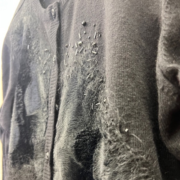 Escada Beaded Fur Wool Blend Cardigan Sweater Size Large Solid Black - Picture 4 of 8